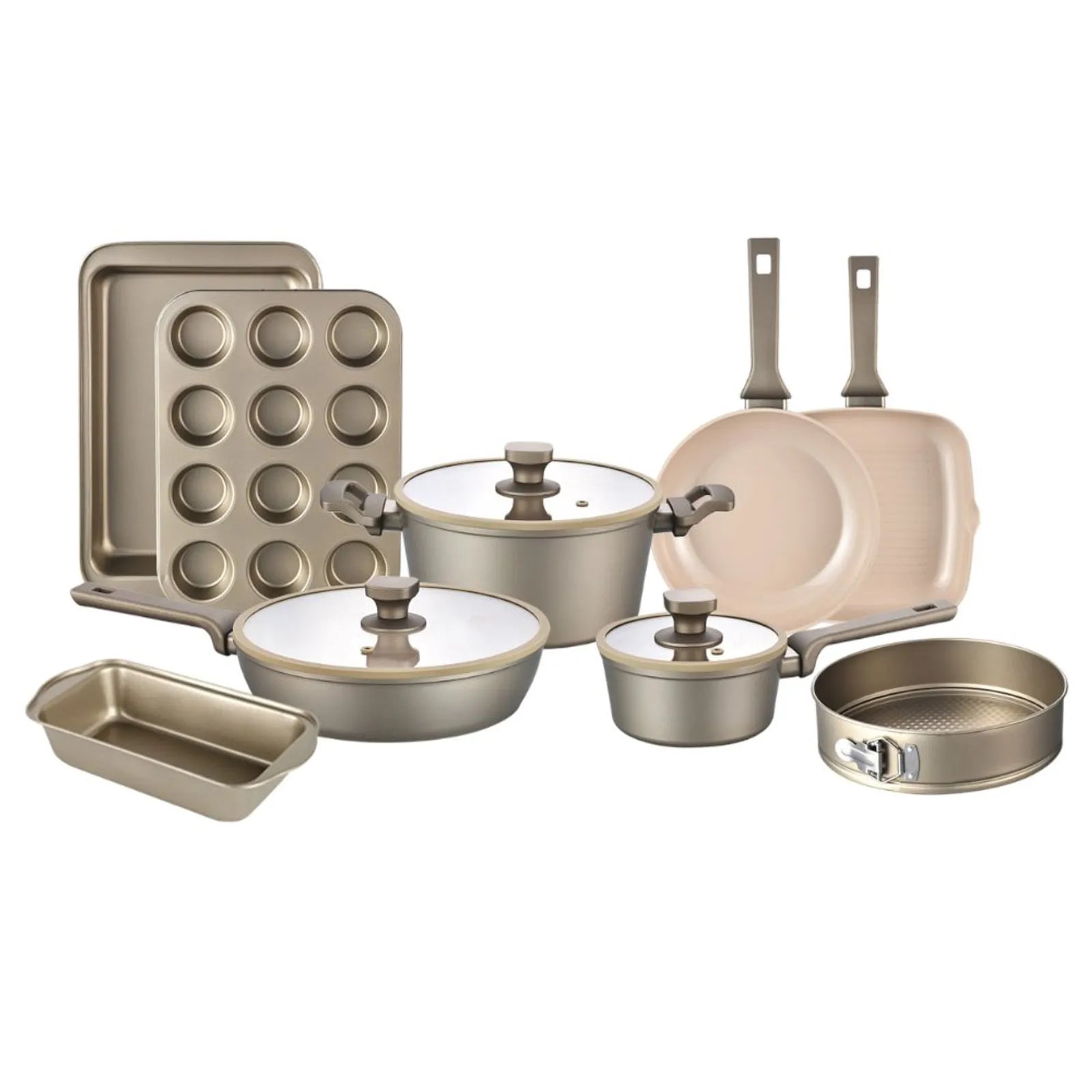 Batería de cocina Natale Dorada Antiadherente de 12 Piezas