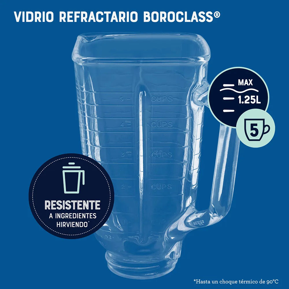 Licuadora clásica Oster cromada con perilla ergonómica de 3 velocidades
