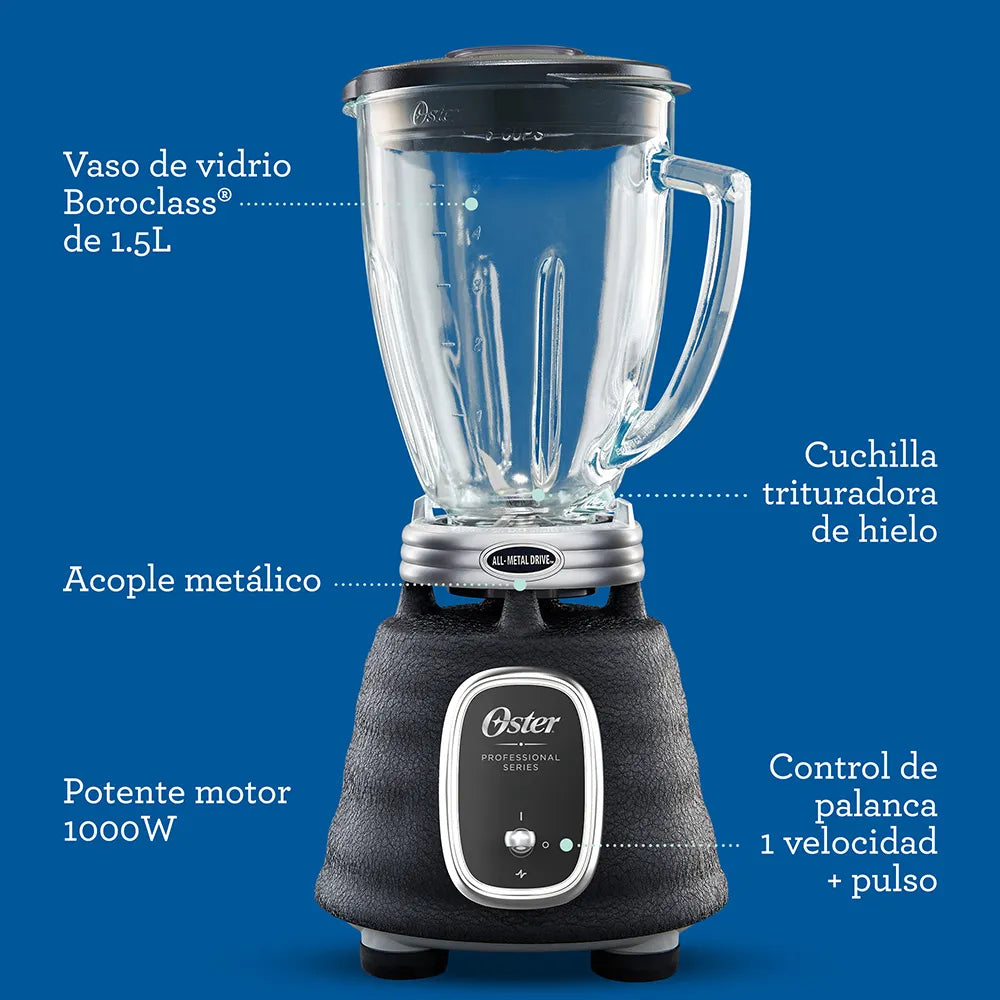 Licuadora clásica Oster negra serie profesional con interruptor de palanca