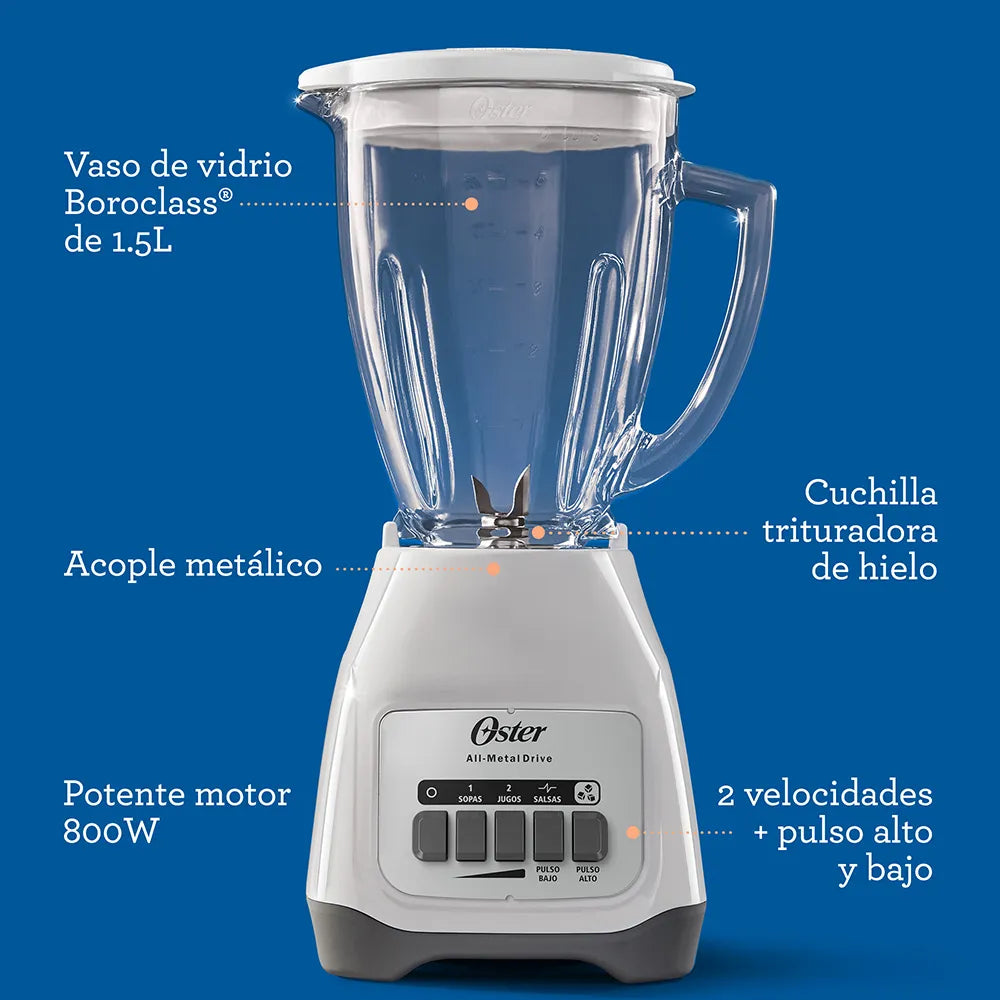 Licuadora Oster 2 velocidades más pulso y vaso de vidrio