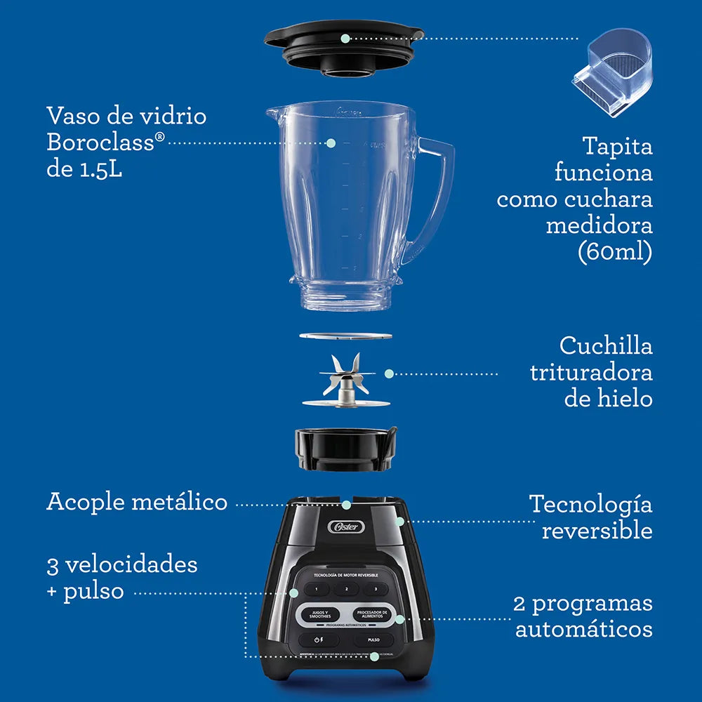 Licuadora Oster con programas automáticos y tecnología reversible